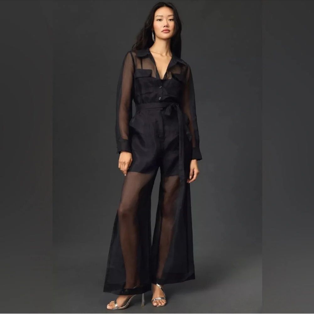 Anthropologie Sheer Utility Black Jumpsuit size 2 - Picture 4 of 14